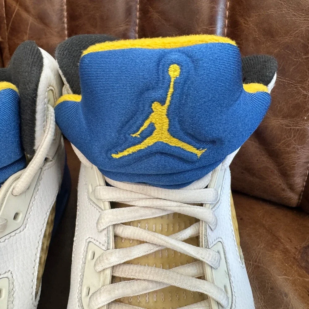 Jordan 5 Retro Laney White Blue Yellow‎ 440888-189 Boys Size 7Y Mens 7 2013